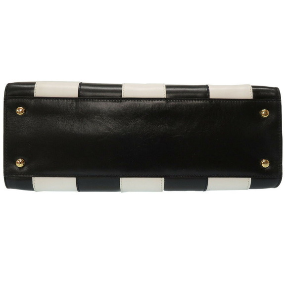 Celine Striped Bicolor Handbag Leather Black White - Picture 3 of 10